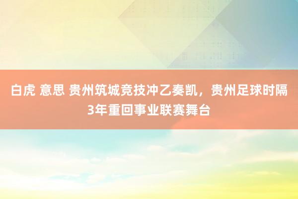 白虎 意思 贵州筑城竞技冲乙奏凯，贵州足球时隔3年重回事业联赛舞台