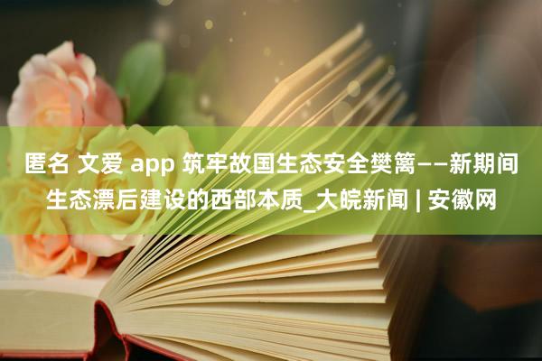 匿名 文爱 app 筑牢故国生态安全樊篱——新期间生态漂后建设的西部本质_大皖新闻 | 安徽网